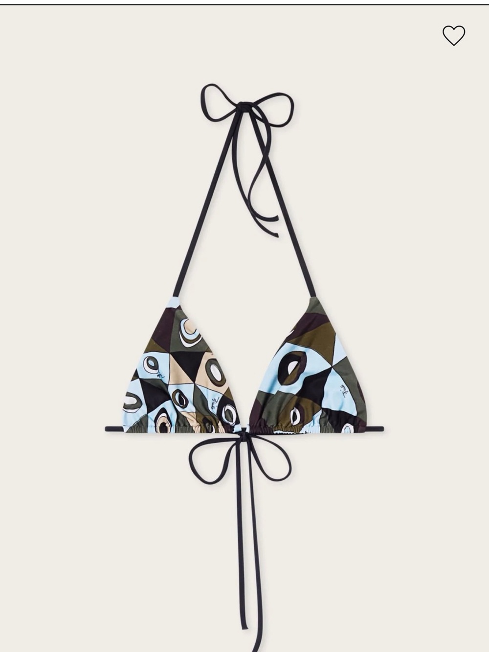 Emilio Pucci Black, Light Blue, Olive & White Printed Triangle Bikini Top